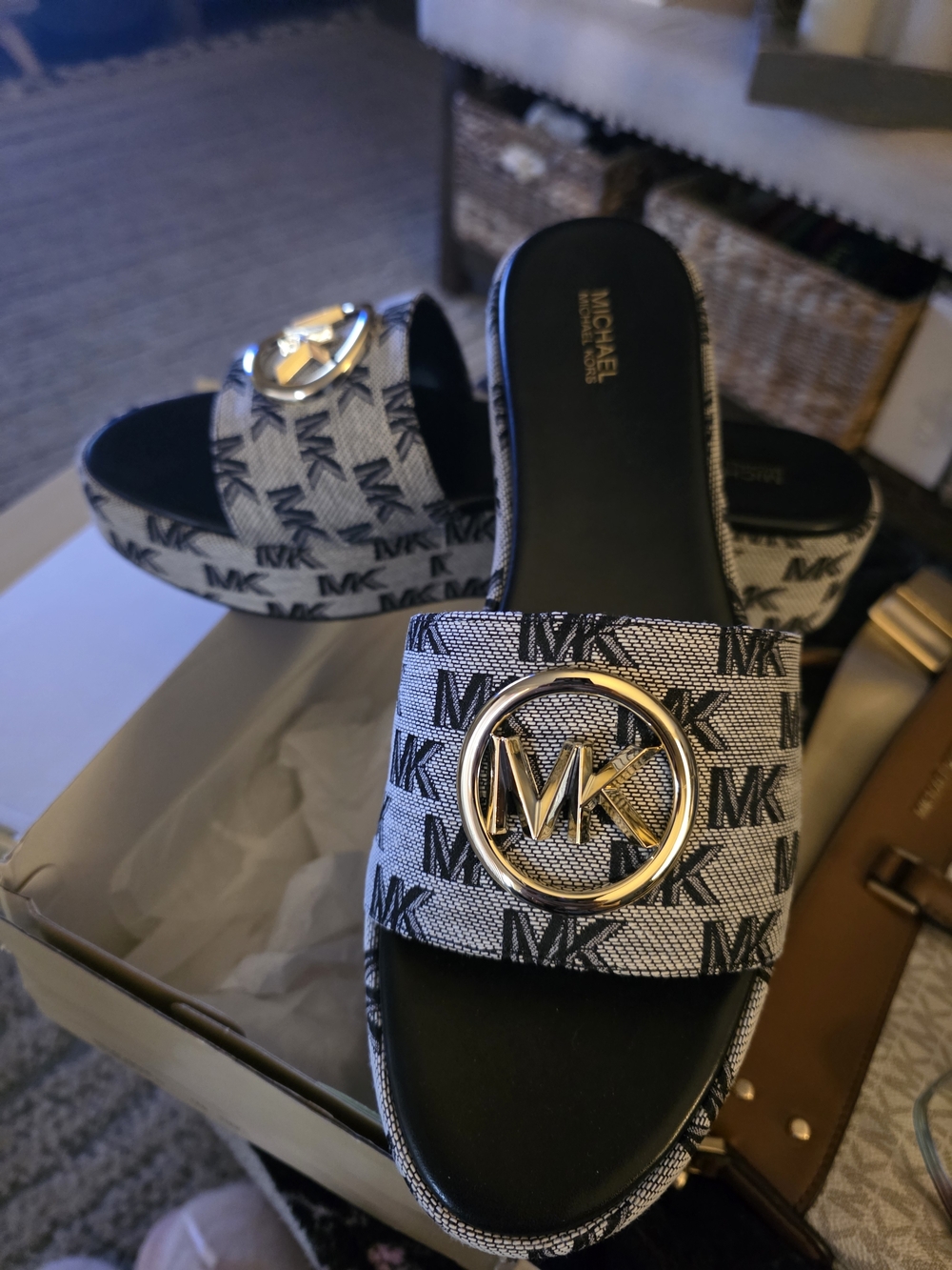 Michael Kors Black Sadler Wedge Slide Sandals